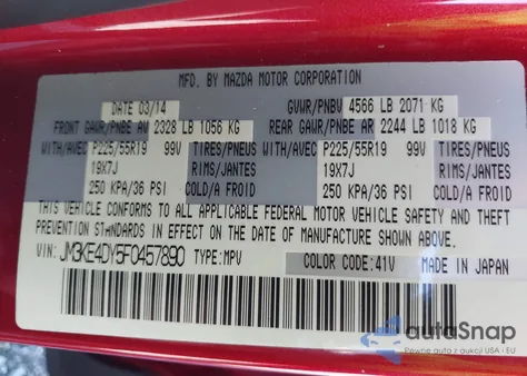 2015 Mazda Cx-5 Grand Touring z USA, uszkodzony, nr VIN JM3KE4DY5F0457890